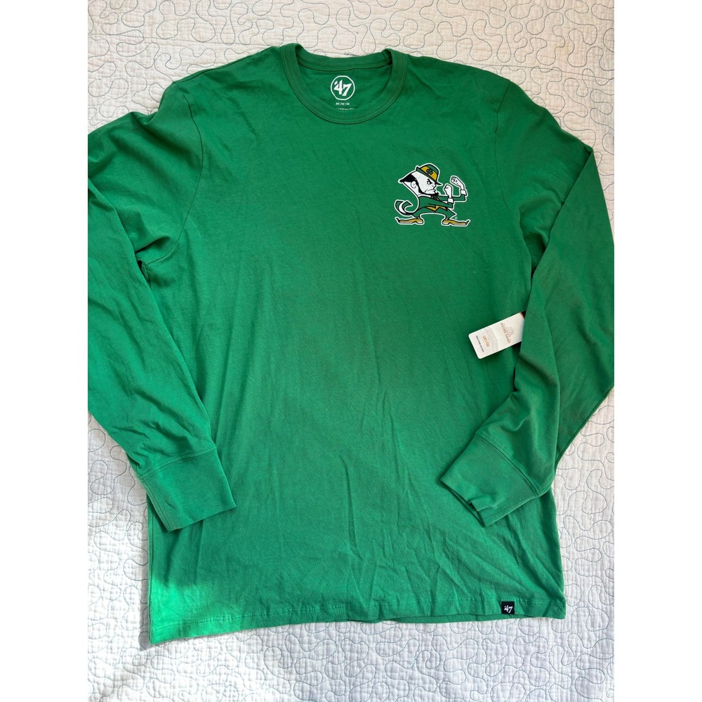47 Brand Notre Dame Fighting Irish Mens Green Long Sleeve Graphic T-Shirt Medium